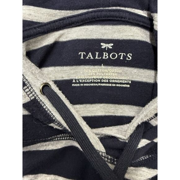Talbots Striped Pullover Hoodie. Navy & Gray. Cotton. Womens. Sz L. MINOR FLAW. - Picture 6 of 16